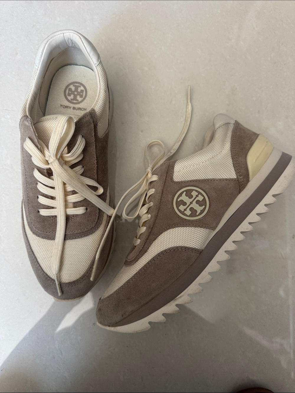 Tory Burch Men's Taupe & Cream Suede Mesh Sneakers